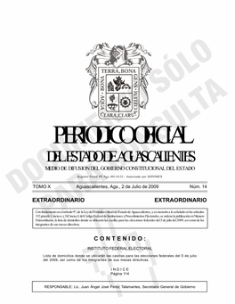 Del Estado De Aguascalientes Medio De Difusion Del Gobierno Constitucional Del Estado