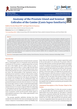 Anatomy of the Prostate Gland and Seminal Colículos of the Canine (Canis Lupus Familiaris)
