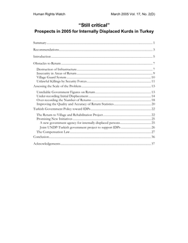 Prospects in 2005 for Internally Displaced Kurds in Turkey