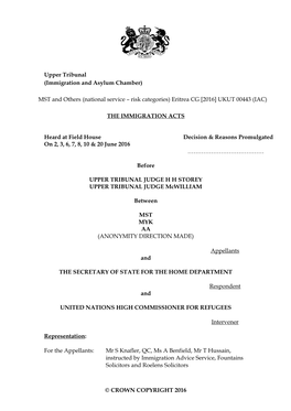 Upper Tribunal (Immigration and Asylum Chamber) MST and Others