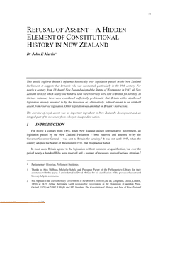 Refusal of Assent – a Hidden Element of Constitutional History in New Zealand
