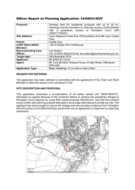 Officer Report on Planning Application: 14/04031/OUT