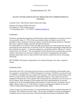Truus Et Al 2012: Plant Cover and State of Treeless Fen Communities