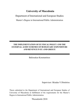 University of Macedonia Department of International and European Studies Master’S Degree in International Public Administration