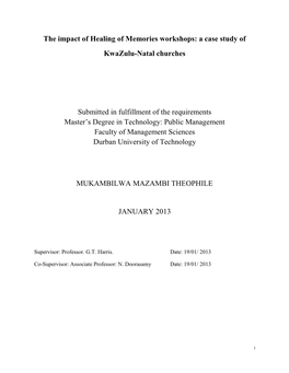 A Case Study of Kwazulu-Natal Churches Submitted in Fulfillment of the Requirements