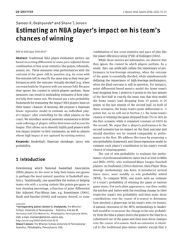 Estimating an NBA Player's Impact on His Team's Chances of Winning