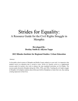 Strides for Equality: a Resource Guide for the Civil Rights Struggle in Memphis