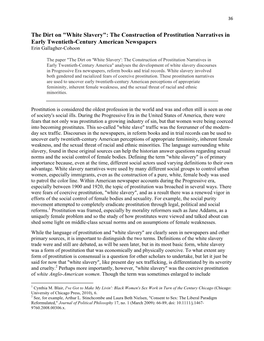 White Slavery": the Construction of Prostitution Narratives in Early Twentieth-Century American Newspapers Erin Gallagher-Cohoon