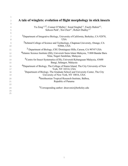 Evolution of Flight Morphology in Stick Insects