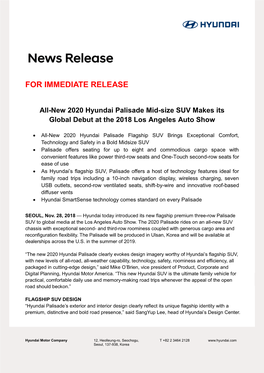 FOR IMMEDIATE RELEASE All-New 2020