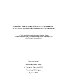 Neandertal Foraging Adaptations in Southwestern France: Implications of Mousterian Faunal Remains at Gatzarria Cave