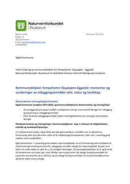 Kommunedelplan Tempelseter-Djupsjøen-Eggedal: Momenter Og Vurderinger Av Utbyggingsområder Mht