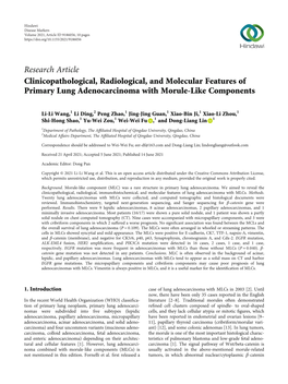 Clinicopathological, Radiological, and Molecular Features of Primary Lung Adenocarcinoma with Morule-Like Components