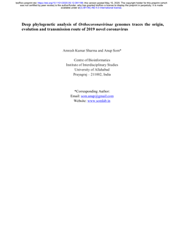 Deep Phylogenetic Analysis of Orthocoronavirinae Genomes Traces the Origin, Evolution and Transmission Route of 2019 Novel Coronavirus