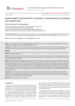 Epidemiological Characteristics of Varicella in Yunyang County, Chongqing from 2013 to 2017