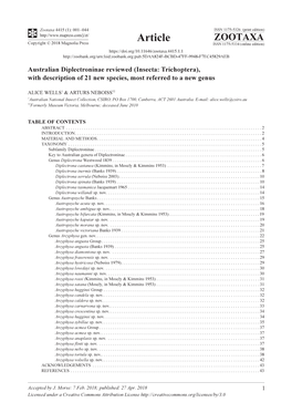 Australian Diplectroninae Reviewed (Insecta: Trichoptera), with Description of 21 New Species, Most Referred to a New Genus