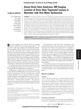 MR Imaging Location of Brain Stem Tegmental Lesions in Neonates