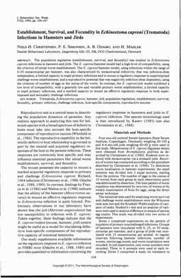 Establishment, Survival, and Fecundity in Echinostoma Caproni (Trematoda) Infections in Hamsters and Jirds