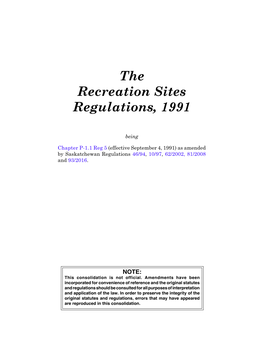 Recreation Sites Regulations, 1991, P-1.1 Reg 5
