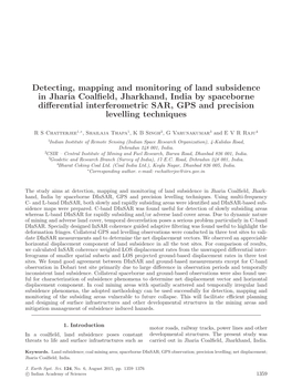 Detecting, Mapping and Monitoring of Land Subsidence in Jharia Coalfield