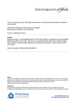 Ecology and Evolution of Antimicrobial Resistance in Bacterial Communities