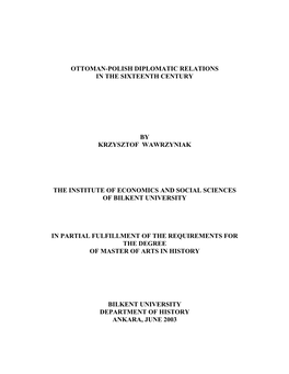 Ottoman-Polish Diplomatic Relations in the Sixteenth Century