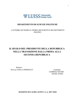 Il Ruolo Del Presidente Della Repubblica Nella Transizione Dalla Prima Alla Seconda Repubblica