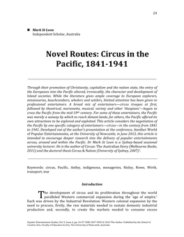 Novel Routes: Circus in the Pacific, 1841-1941