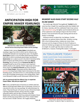 ANTICIPATION HIGH for EMPIRE MAKER YEARLINGS Lucas Marquardt Chats with Gainesway’S Michael Hernon About Saturday=S G1 King George VI and Queen Elizabeth S