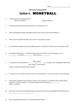 Section 1: Moneyball Moneyball