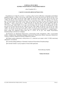 UCHWAŁA NR XV/288/11 SEJMIKU WOJEWÓDZTWA ŚWIĘTOKRZYSKIEGO Z Dnia 29 Grudnia 2011 R. W Sprawie Wyznaczenia Aglomeracji Koprzy