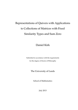 Representations of Quivers with Applications to Collections Of