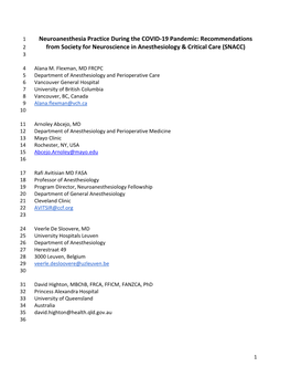 Neuroanesthesia Practice During the COVID-19 Pandemic: Recommendations 2 from Society for Neuroscience in Anesthesiology & Critical Care (SNACC) 3