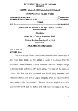 JUDGMENT of the COURT KITUSI, JA: This Is an Appeal From