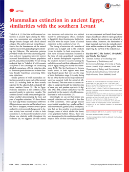 Mammalian Extinction in Ancient Egypt, Similarities with the Southern Levant