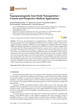 Superparamagnetic Iron Oxide Nanoparticles— Current and Prospective Medical Applications