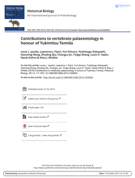 Contributions to Vertebrate Palaeontology in Honour of Yukimitsu Tomida