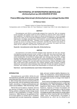 Schizochytrium Sp.) AS a SOURCE of DHA