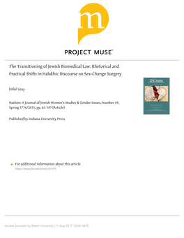 The Transitioning of Jewish Biomedical Law: Rhetorical and Practical Shifts in Halakhic Discourse on Sex-Change Surgery