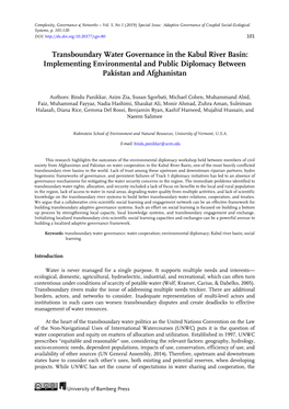 Transboundary Water Governance in the Kabul River Basin: Implementing Environmental and Public Diplomacy Between Pakistan and Afghanistan