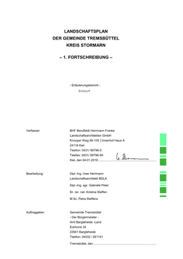 Landschaftsplan Der Gemeinde Tremsbüttel Kreis Stormarn