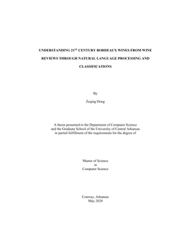 Understanding 21St Century Bordeaux Wines from Wine Reviews Through Natural Language Processing and Classifications