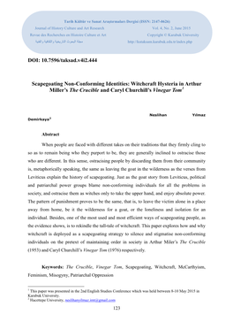 Scapegoating Non-Conforming Identities: Witchcraft Hysteria in Arthur Miller’S the Crucible and Caryl Churchill’S Vinegar Tom1