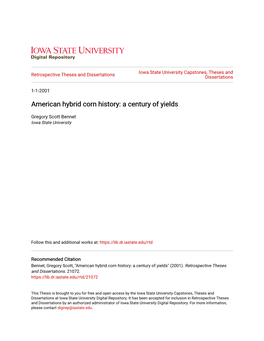 American Hybrid Corn History: a Century of Yields