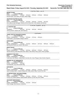 Film Schedule Summary Governors Crossing 14 1402