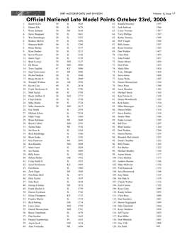 Official National Late Model Points October 23Rd, 2006 1