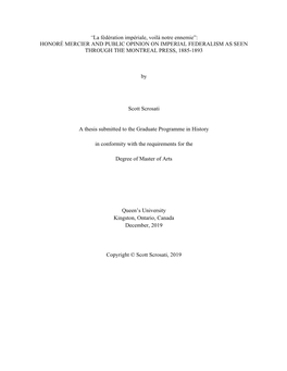 “La Fédération Impériale, Voilà Notre Ennemie”: HONORÉ MERCIER and PUBLIC OPINION on IMPERIAL FEDERALISM AS SEEN THROUGH the MONTREAL PRESS, 1885-1893