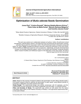 Optimization of Butia Odorata Seeds Germination