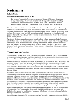 Nationalism by Peter Mentzel from Humane Studies Review Vol