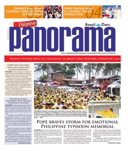 Pope Braves Storm for Emotional Philippine Typhoon Memorial Continued from Page 1